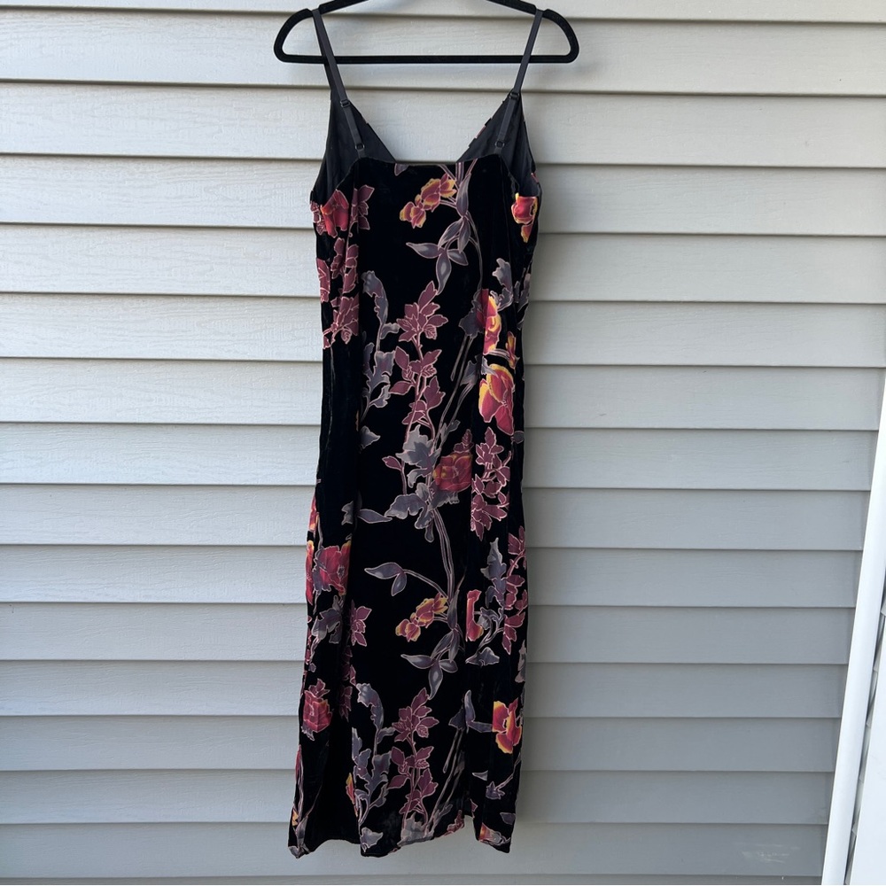 Rachel Zoe Velvet Burnout Floral Maxi Dress Side Slit Adjustable Straps Size 10 - Picture 4 of 12